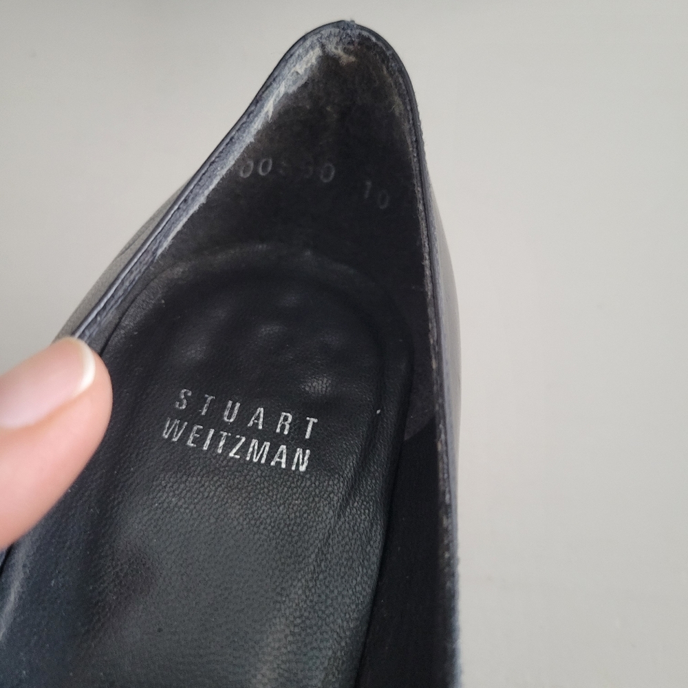 Stuart Weitzman Black Peep Toe Heels Women's Size 10 - Picture 6 of 11